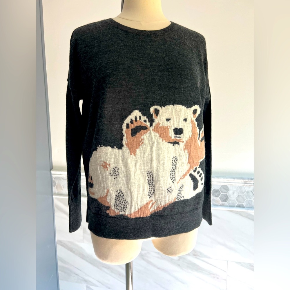 French Connection Fine Merino Wool Bear Charcoal Sweater Sz S